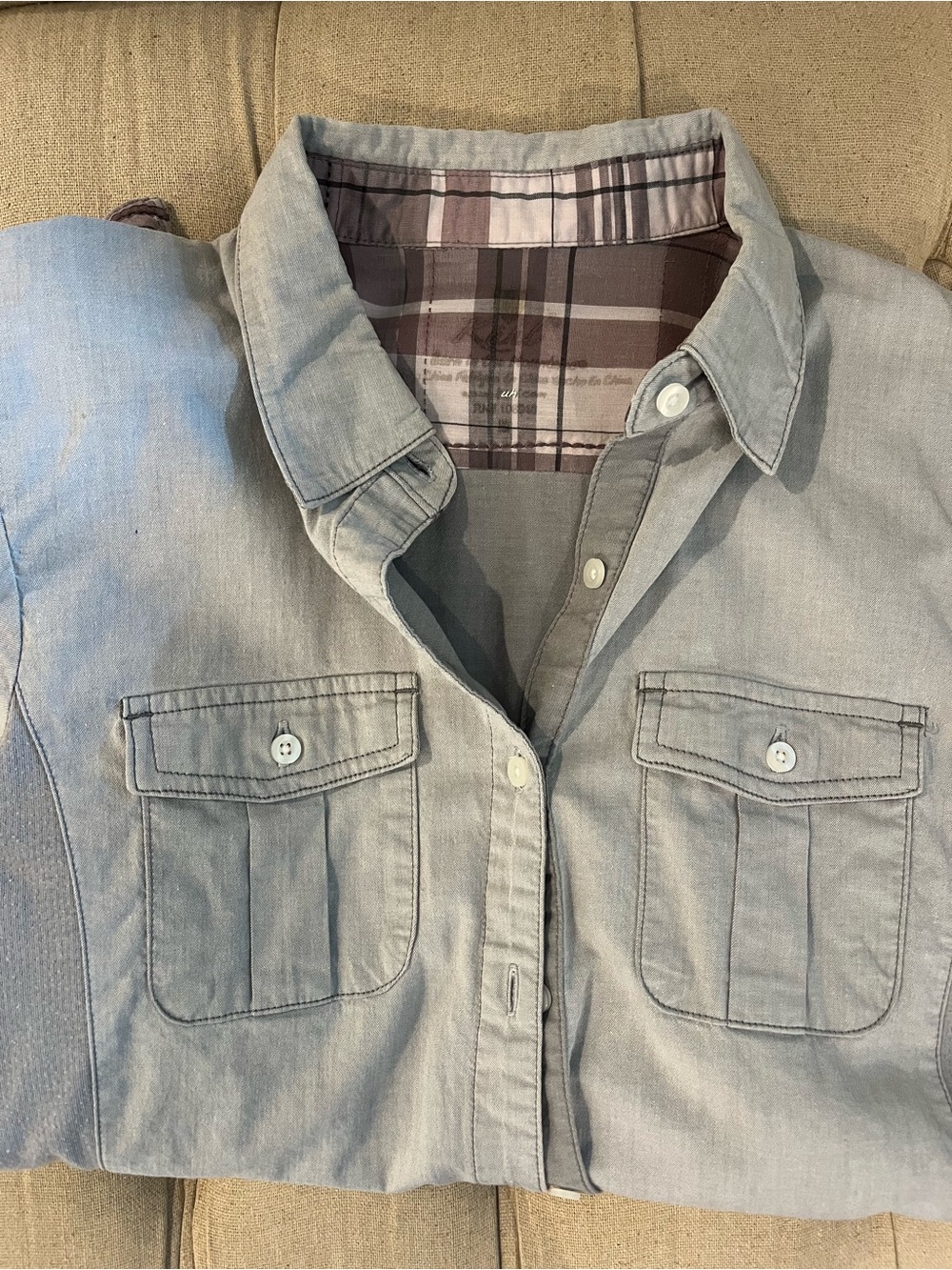 KUHL Women’s Long Sleeve Button Front Shirt Gray Plaid Trim Size S Outdoor
